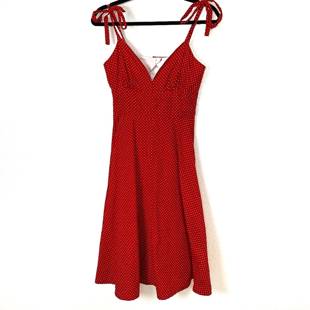 Red Heart‎ Print Dress Womens Small Spaghetti Straps Fit Flare 50's Vibe